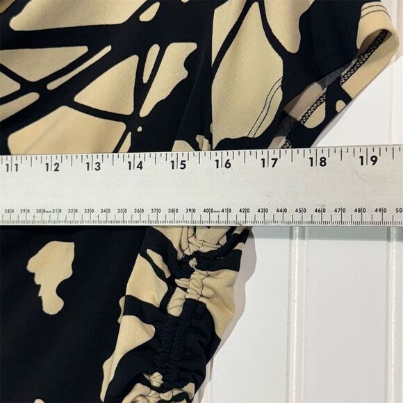 Dana Buchman Abstract Print Cowl Neck Ruched Side Top Small Black Beige Y2K VTG - Picture 4 of 7